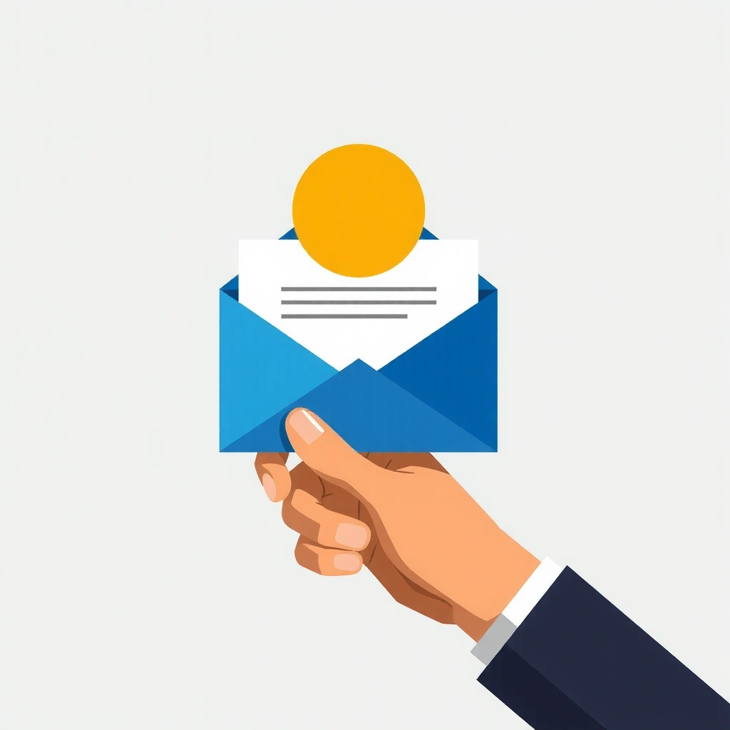 Ilustrace ruky držící obálku s dopisem, symbolizující odeslání zprávy.
