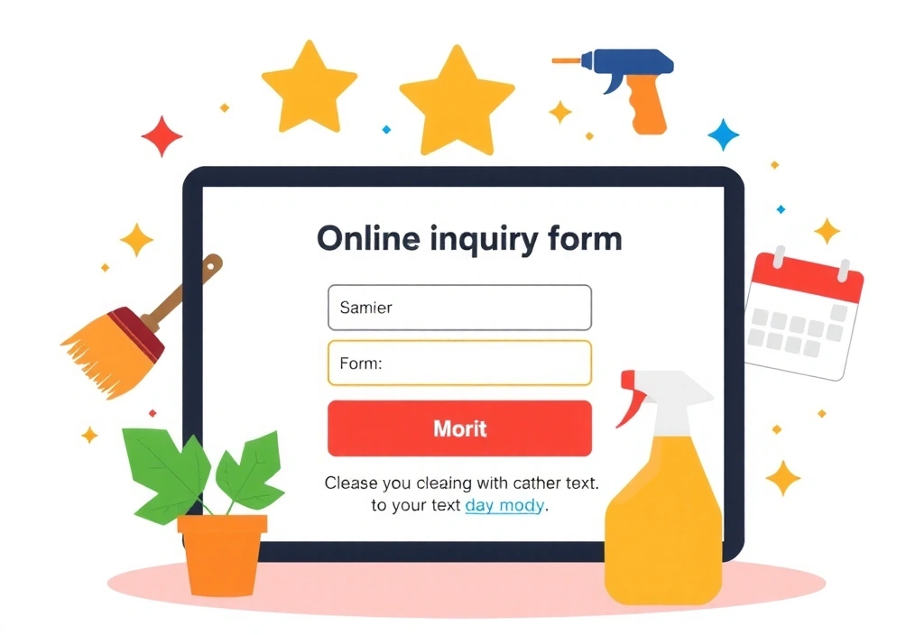 Ilustrace online formuláře s ikonami úklidu