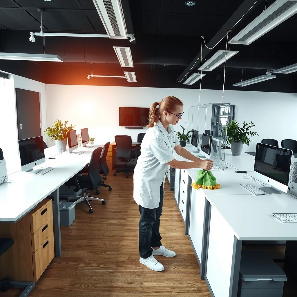 Profesionální úklid kanceláře s čistými psacími stoly