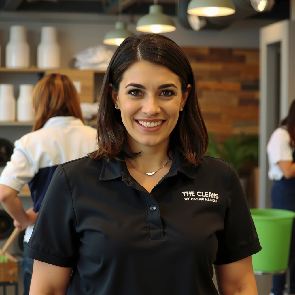 Portrét usmívající se provozní manažerky craftvision, ženy kolem 35 let, v uniformě.