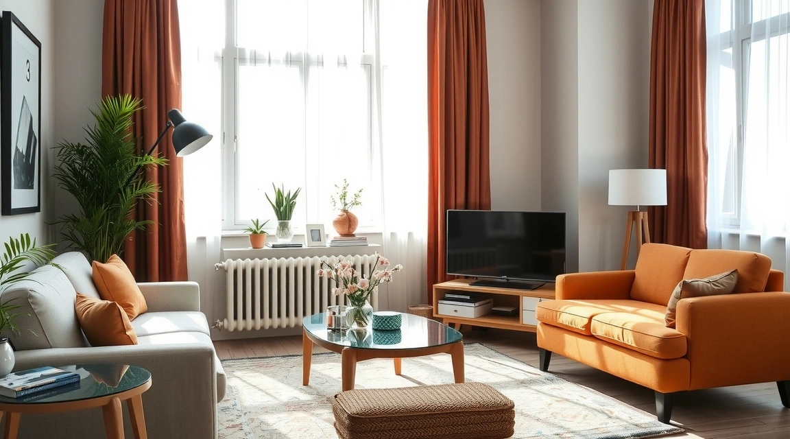 Čistá a organizovaná obývací místnost po úklidu, s důrazem na detaily a svěžest.
