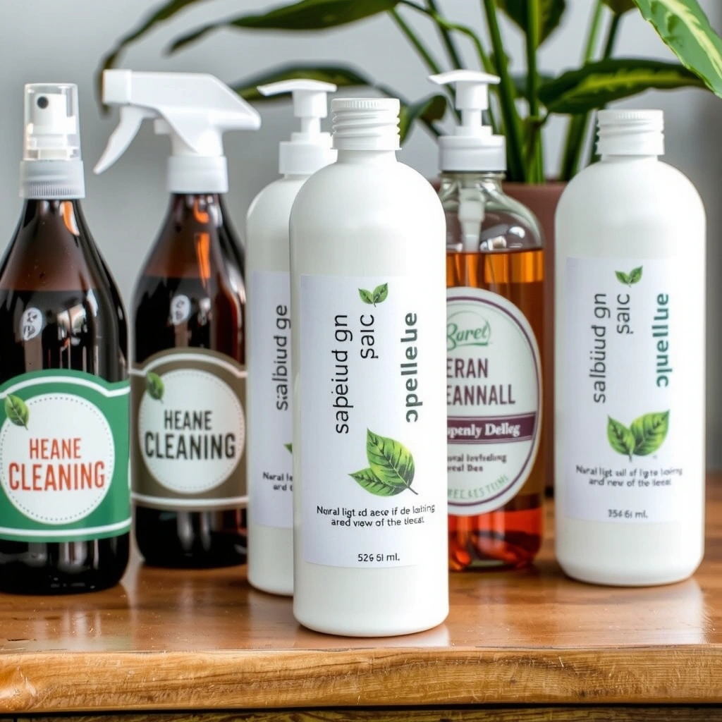 Ekologické čisticí prostředky, lahve s přírodními ingrediencemi