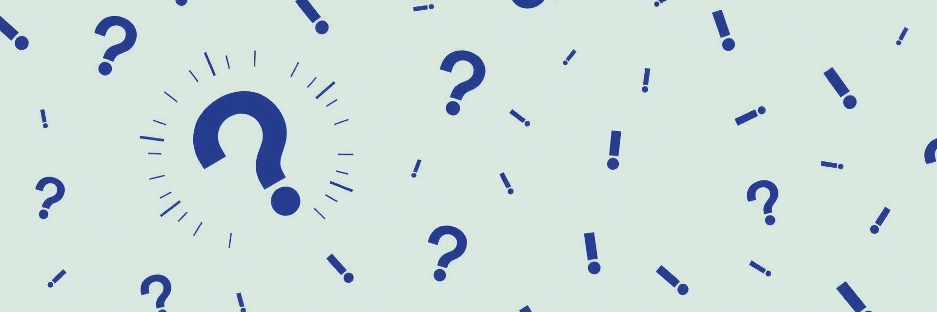 Ilustrace otázek a odpovědí, s otazníky a vykřičníky na pozadí, symbolizující řešení problémů