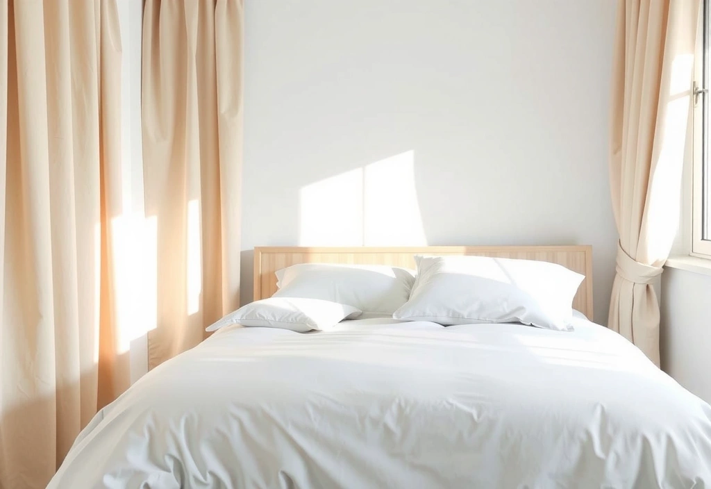 Uklizená ložnice s čistým povlečením a denním světlem